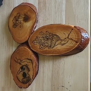 Wood burned snail coasters